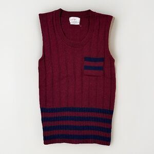 Vintage 70s Break Away Blue Red Knitted Sweater Vest Made in USA Size Large